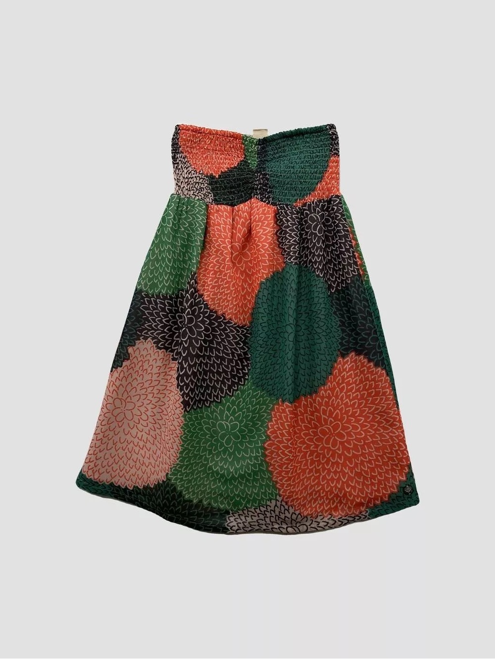Roxy Strapless A-Line Floral Skirt in Green, Coral & Black Y2K Design